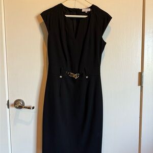 Calvin Klein Black Sheath Midi Dress Sleeveless V-Neck